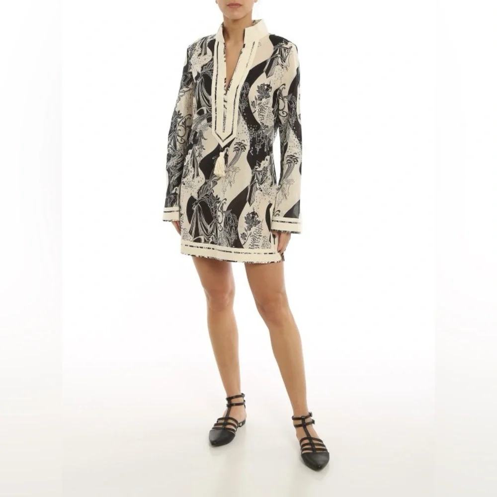 NWT Tory Burch Printed Tory Tunic French Cream Muse